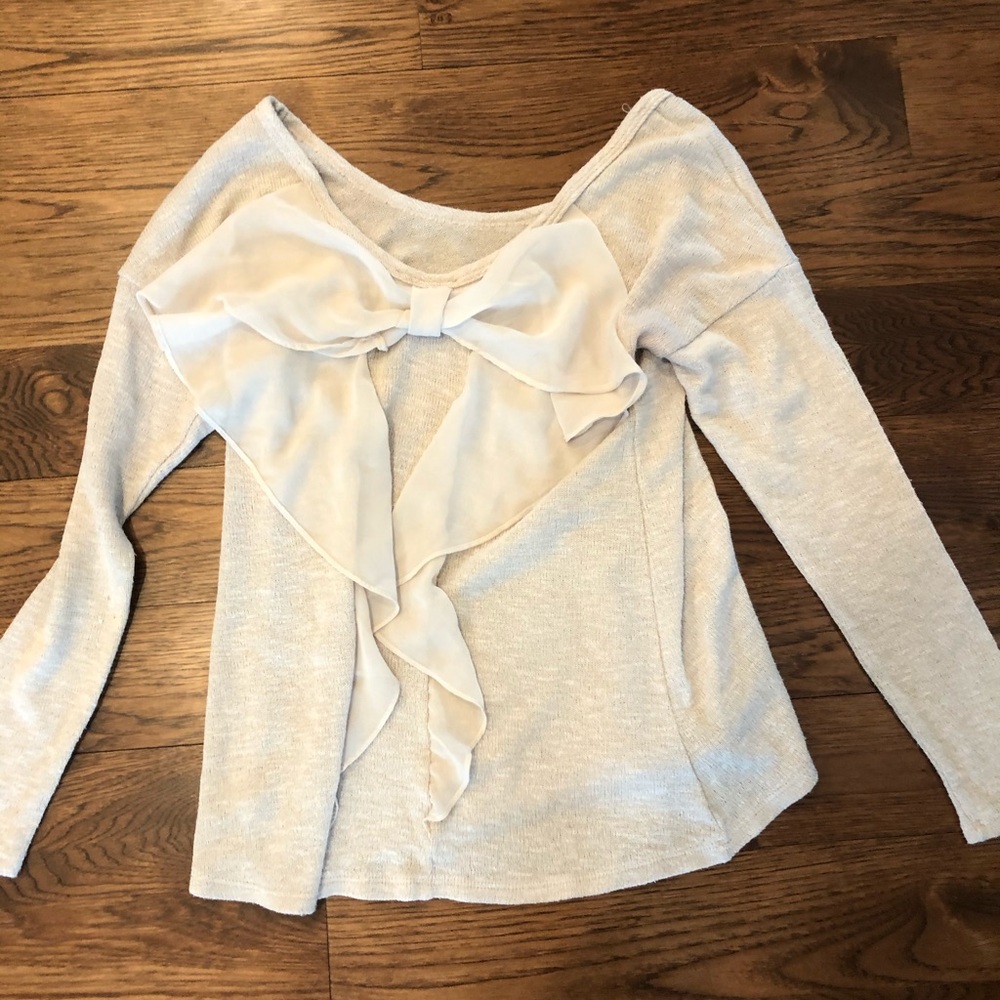 Cream sweater with silky bow